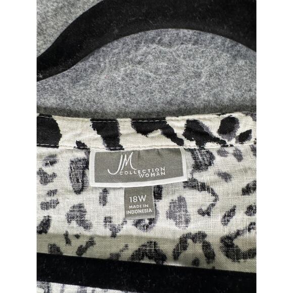 JM Collection Blouse Women 18W Animal Print Linen Long Sleeve Button Front Matur - Picture 2 of 8